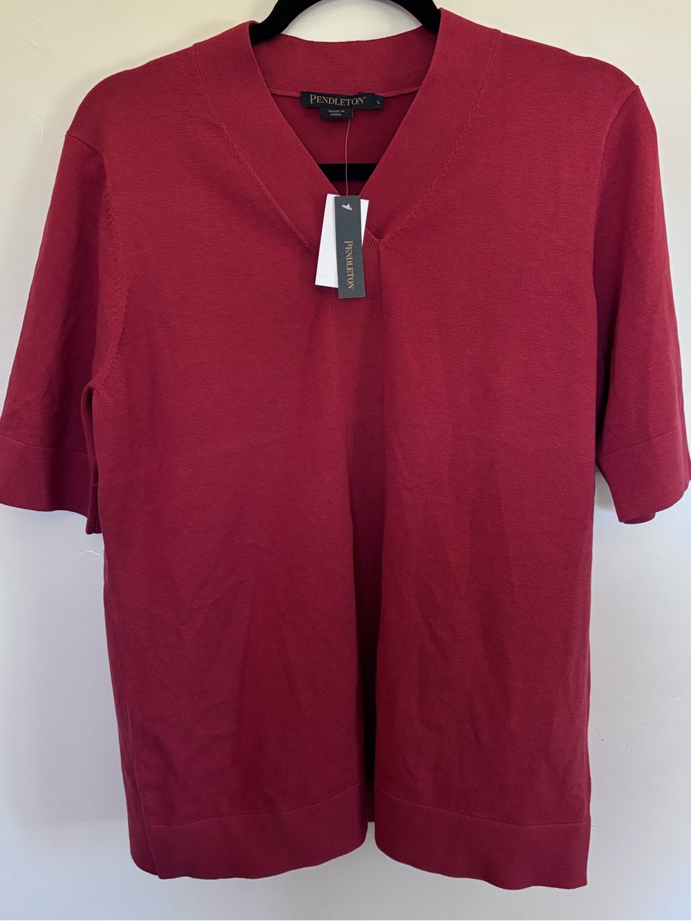 Pendleton Silk Blend Sweater Top Women’s Large Short Sleeve VNeck NWT | A13
